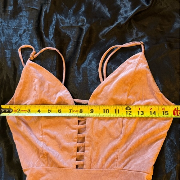 Haute Monde Ladder Cut Out Spaghetti Strap Bodysuit in Pink suede microfiber - Picture 7 of 11